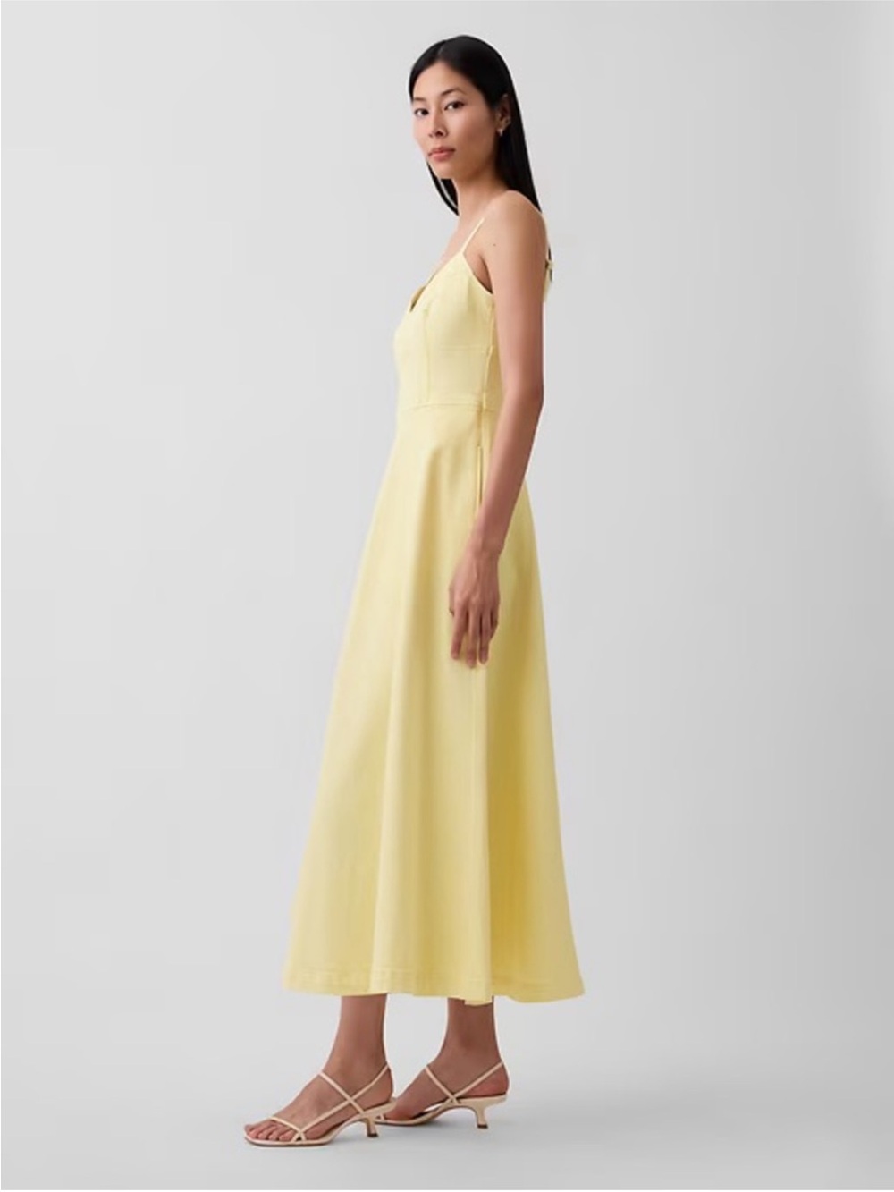 NWT! GAP Pale Banana Yellow Denim Seamed Corset Maxi Dress - Medium - Picture 5 of 5